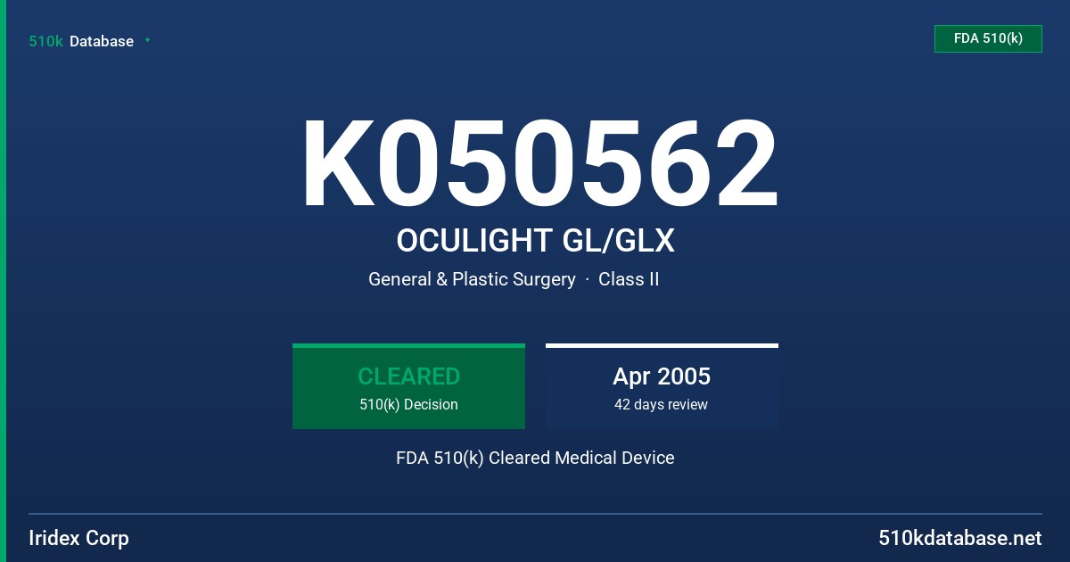 K050562 OCULIGHT GL/GLX FDA 510(k) Cleared Medical Device