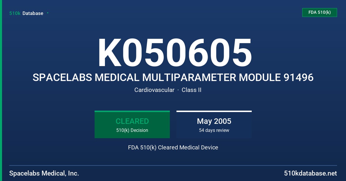 K050605 SPACELABS MEDICAL MULTIPARAMETER MODULE 91496 FDA 510(k) Cleared Medical Device