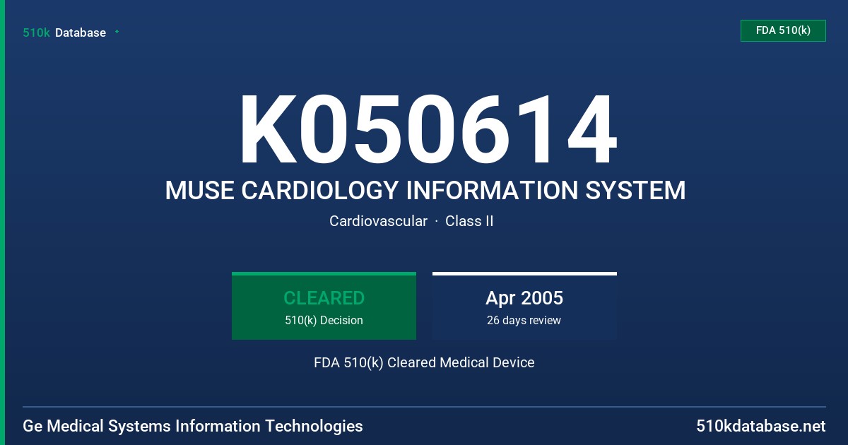 K050614 MUSE CARDIOLOGY INFORMATION SYSTEM FDA 510(k) Cleared Medical Device