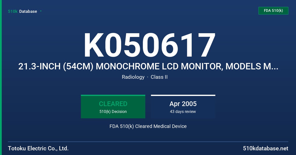 K050617 21.3-INCH (54CM) MONOCHROME LCD MONITOR, MODELS MDL2109A, ME251I & DV2MM-HB FDA 510(k) Cleared Medical Device
