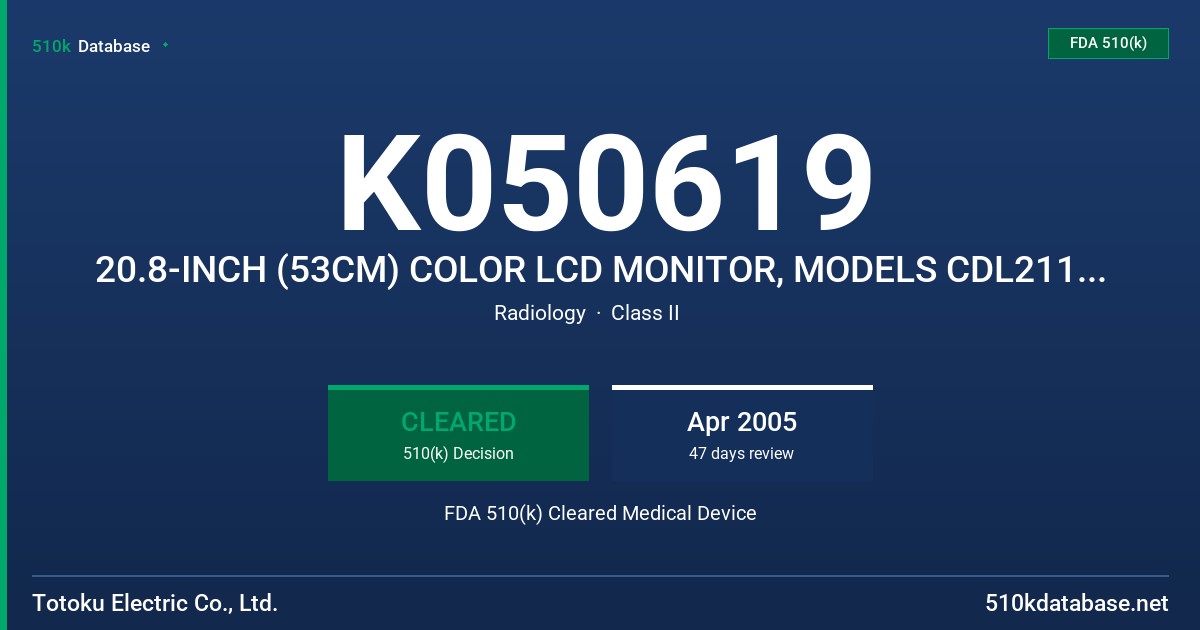 K050619 20.8-INCH (53CM) COLOR LCD MONITOR, MODELS CDL2112A, CCL350I & DV3MC-HB FDA 510(k) Cleared Medical Device