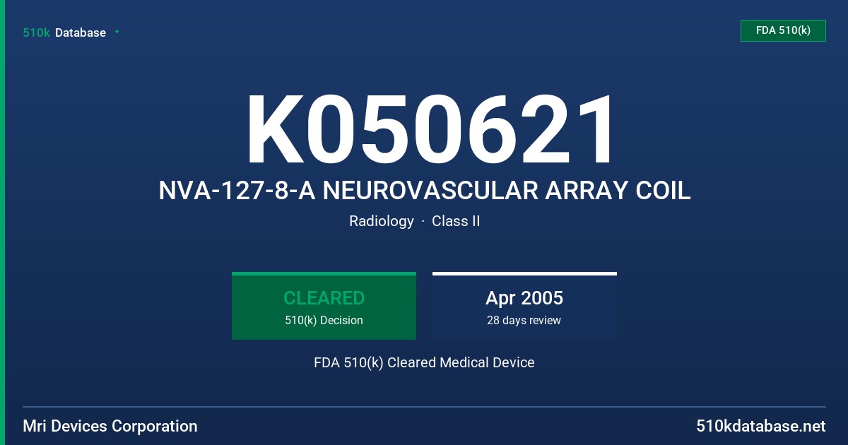 K050621 NVA-127-8-A NEUROVASCULAR ARRAY COIL FDA 510(k) Cleared Medical Device