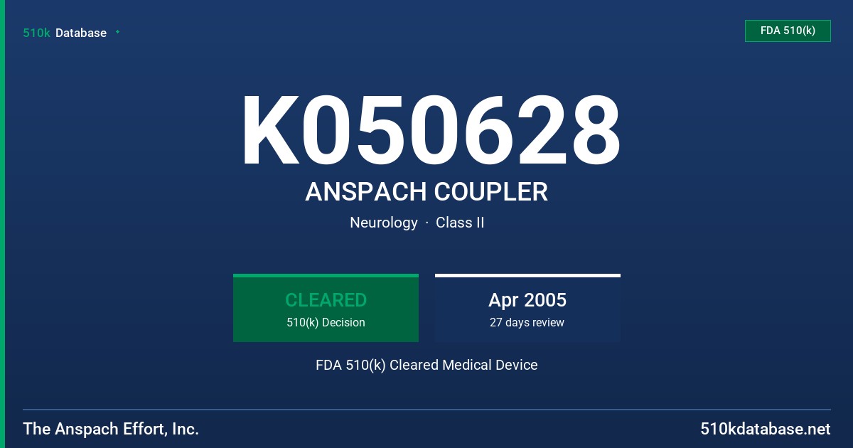 K050628 ANSPACH COUPLER FDA 510(k) Cleared Medical Device