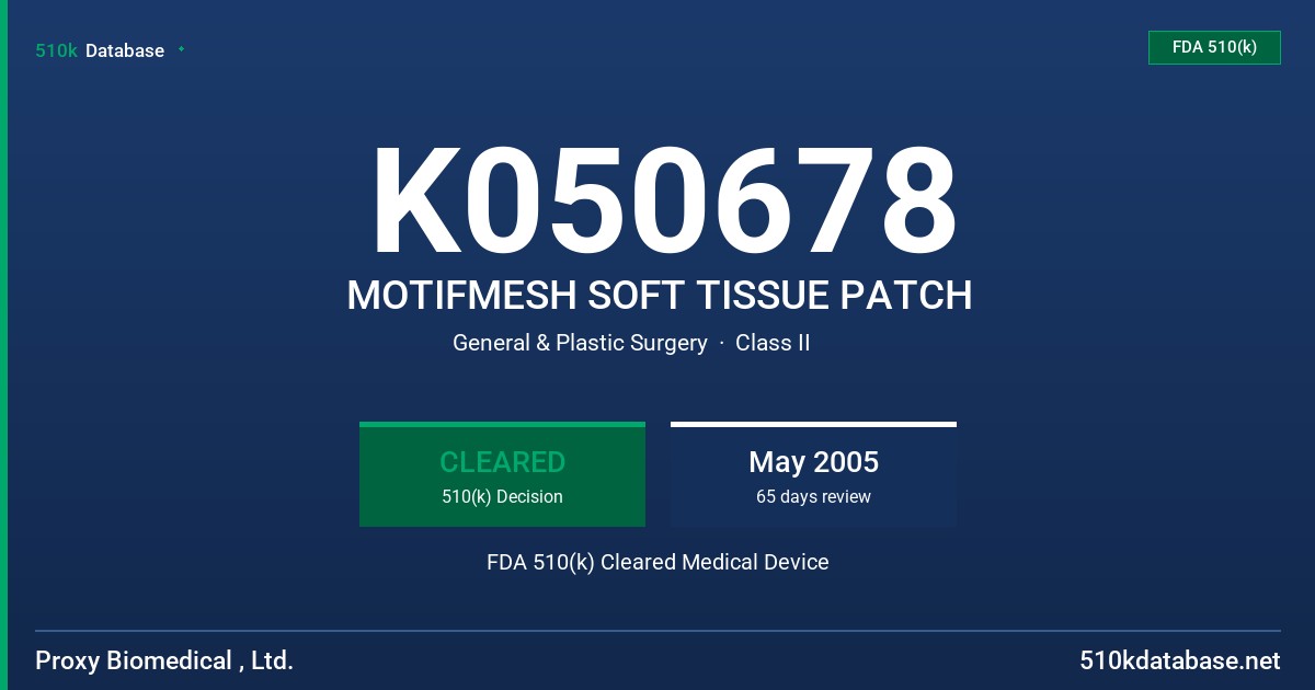 K050678 MOTIFMESH SOFT TISSUE PATCH FDA 510(k) Cleared Medical Device