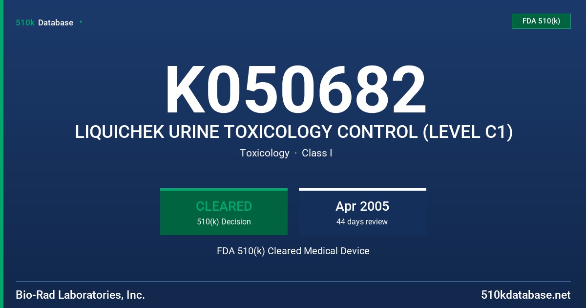 K050682 LIQUICHEK URINE TOXICOLOGY CONTROL (LEVEL C1) FDA 510(k) Cleared Medical Device