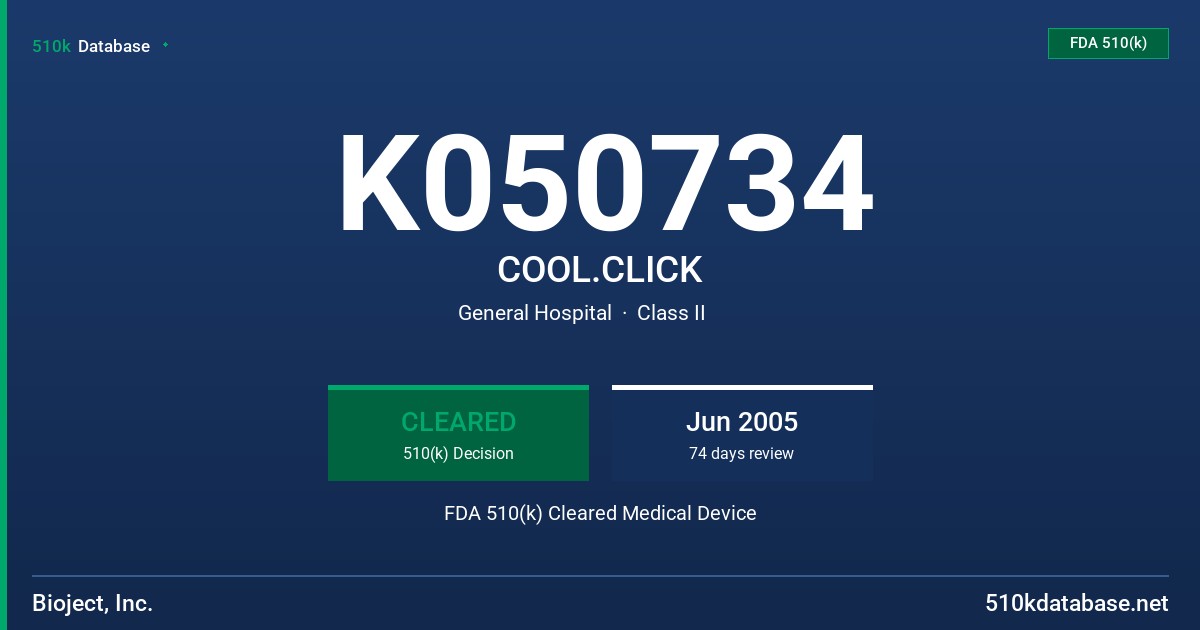 K050734 COOL.CLICK FDA 510(k) Cleared Medical Device