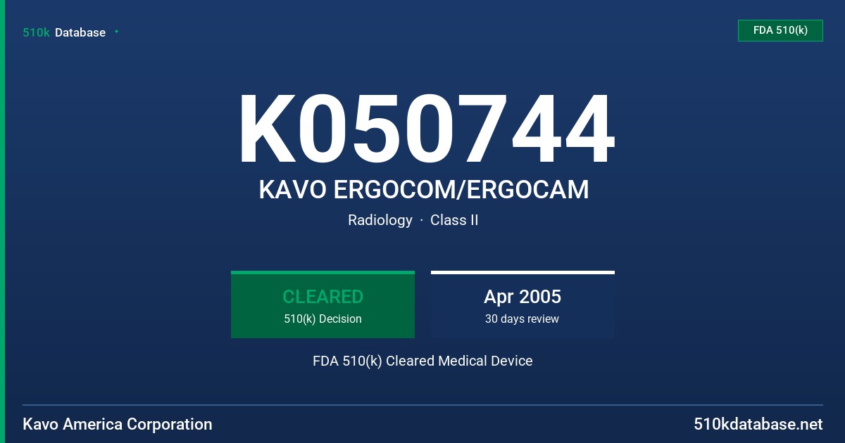 K050744 KAVO ERGOCOM/ERGOCAM FDA 510(k) Cleared Medical Device