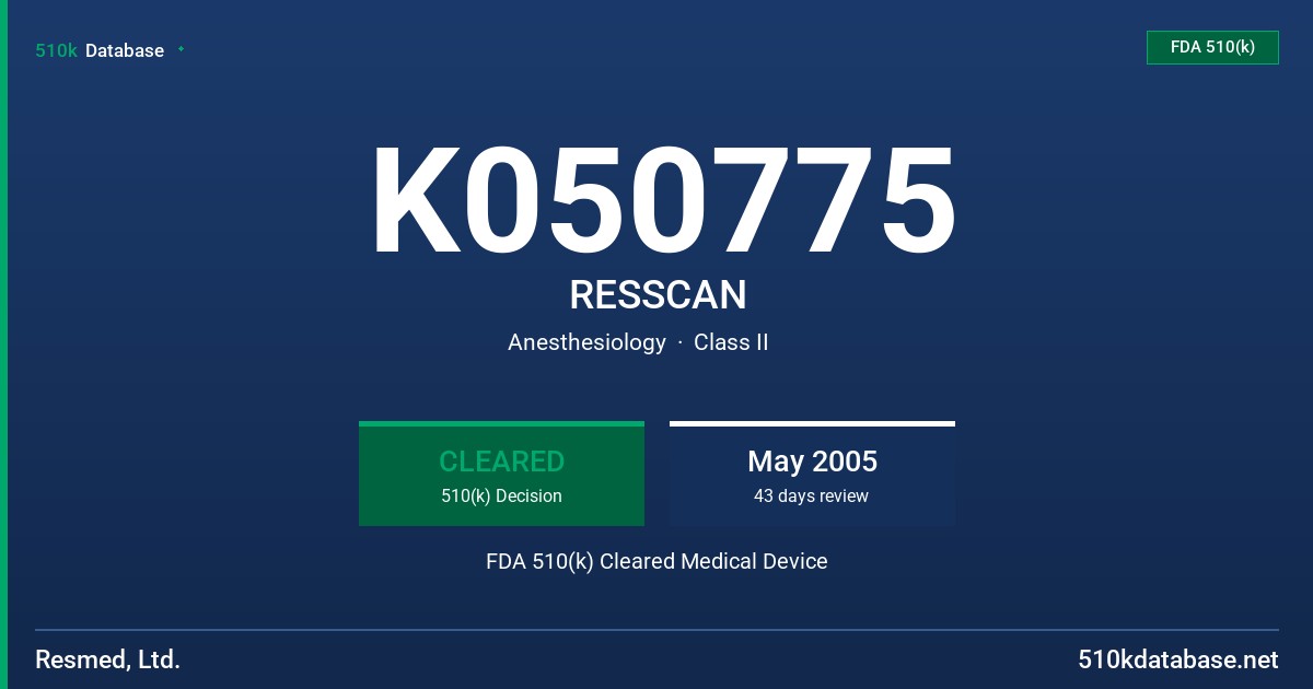 K050775 RESSCAN FDA 510(k) Cleared Medical Device