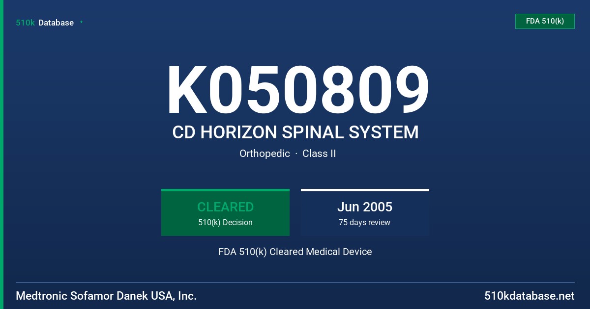 K050809 CD HORIZON SPINAL SYSTEM FDA 510(k) Cleared Medical Device