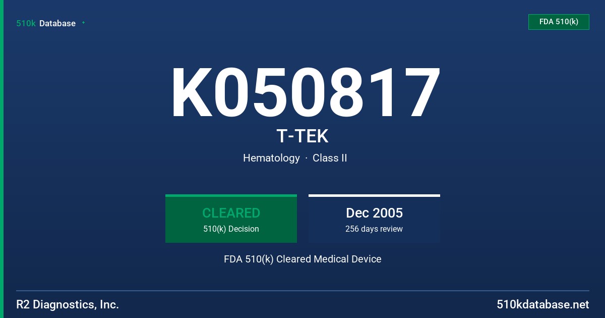 K050817 T-TEK FDA 510(k) Cleared Medical Device