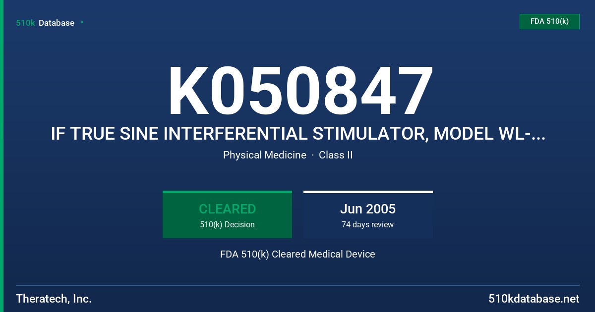 K050847 IF TRUE SINE INTERFERENTIAL STIMULATOR, MODEL WL-2206A FDA 510(k) Cleared Medical Device