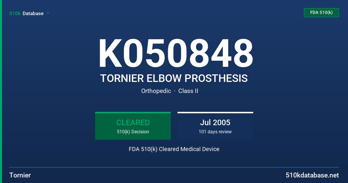 K050848 TORNIER ELBOW PROSTHESIS FDA 510(k) Cleared Medical Device
