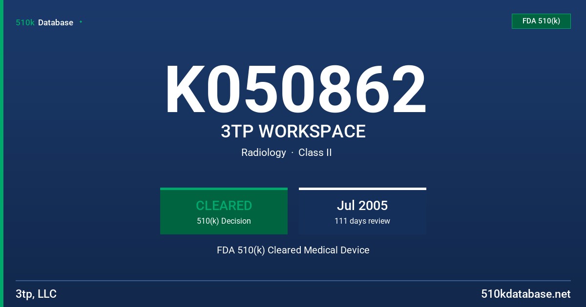 K050862 3TP WORKSPACE FDA 510(k) Cleared Medical Device