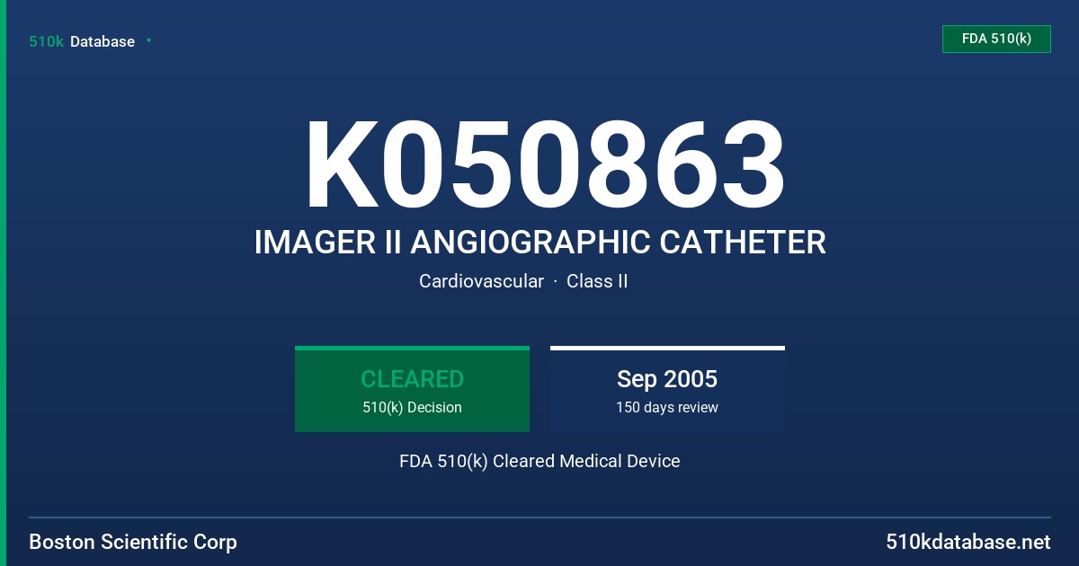 K050863 IMAGER II ANGIOGRAPHIC CATHETER FDA 510(k) Cleared Medical Device