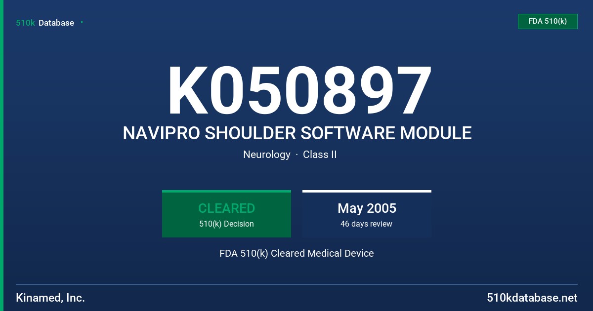 K050897 NAVIPRO SHOULDER SOFTWARE MODULE FDA 510(k) Cleared Medical Device