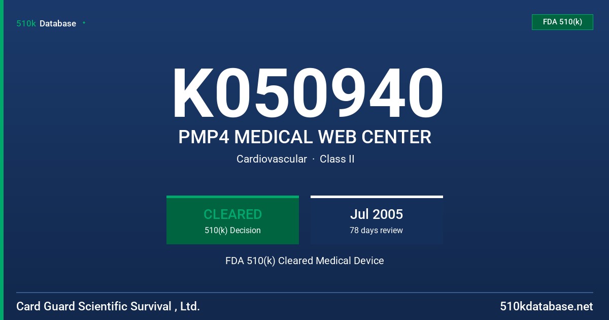 K050940 PMP4 MEDICAL WEB CENTER FDA 510(k) Cleared Medical Device