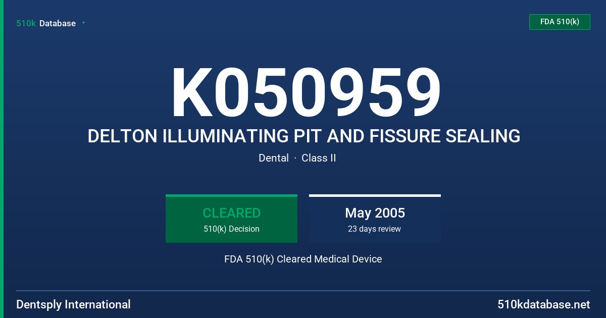 K050959 DELTON ILLUMINATING PIT AND FISSURE SEALING FDA 510(k) Cleared Medical Device