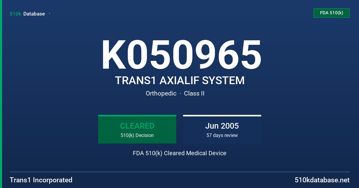 K050965 TRANS1 AXIALIF SYSTEM FDA 510(k) Cleared Medical Device