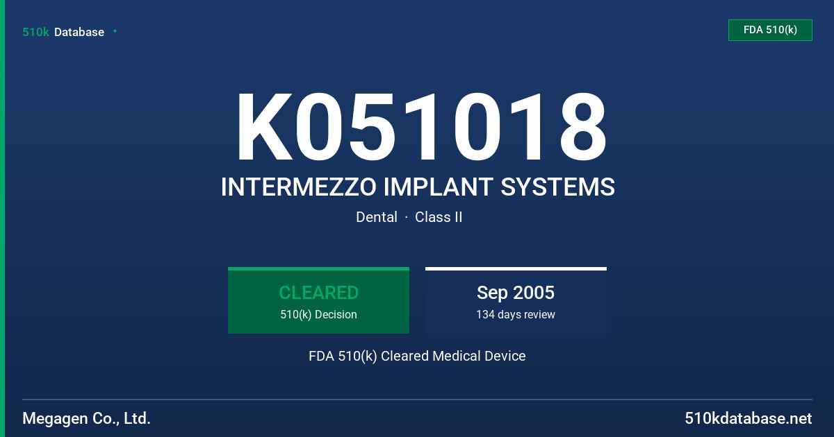K051018 INTERMEZZO IMPLANT SYSTEMS FDA 510(k) Cleared Medical Device