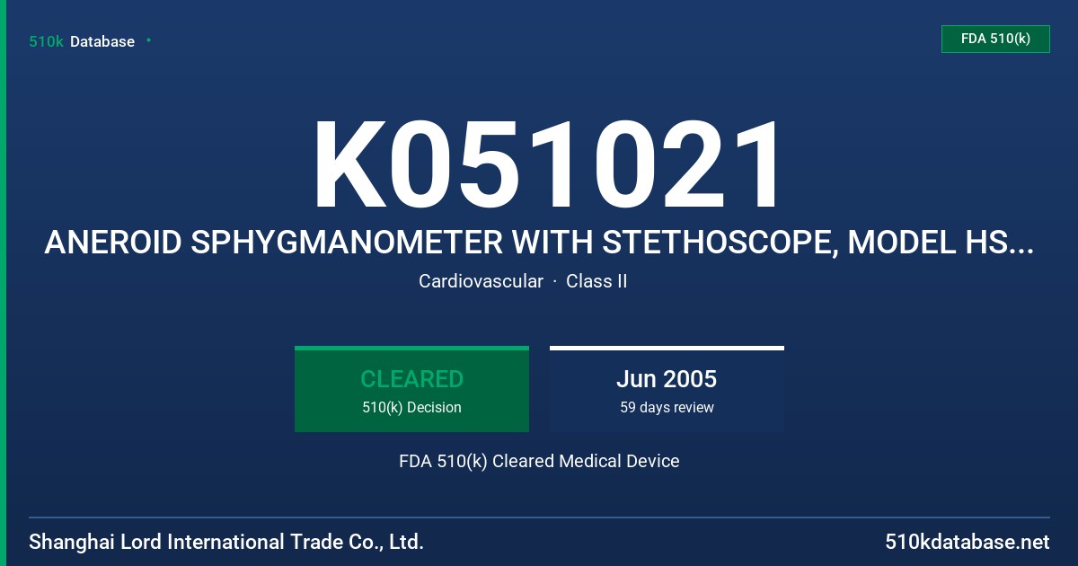 K051021 ANEROID SPHYGMANOMETER WITH STETHOSCOPE, MODEL HS-50A FDA 510(k) Cleared Medical Device