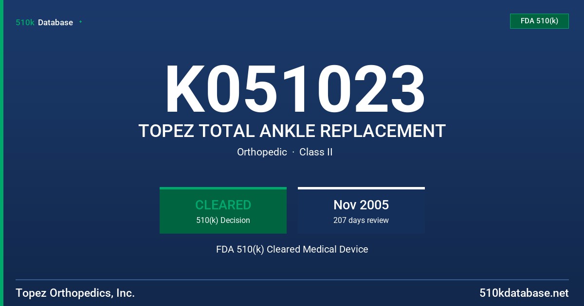 K051023 TOPEZ TOTAL ANKLE REPLACEMENT FDA 510(k) Cleared Medical Device