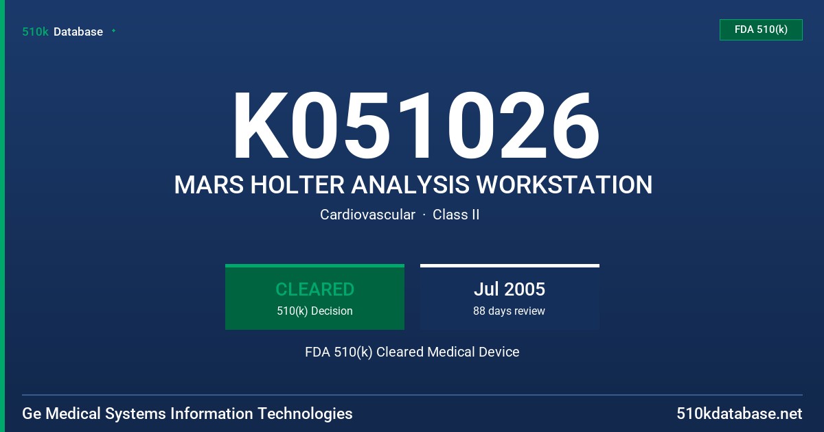 K051026 MARS HOLTER ANALYSIS WORKSTATION FDA 510(k) Cleared Medical Device