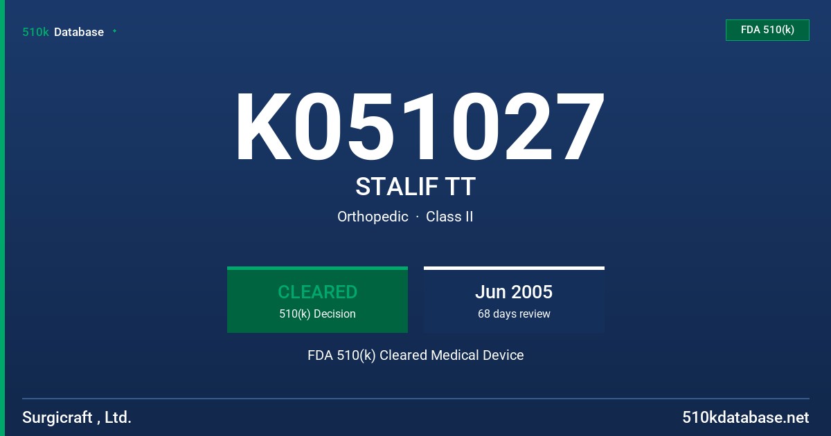 K051027 STALIF TT FDA 510(k) Cleared Medical Device
