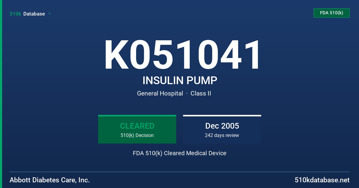 K051041 INSULIN PUMP FDA 510(k) Cleared Medical Device