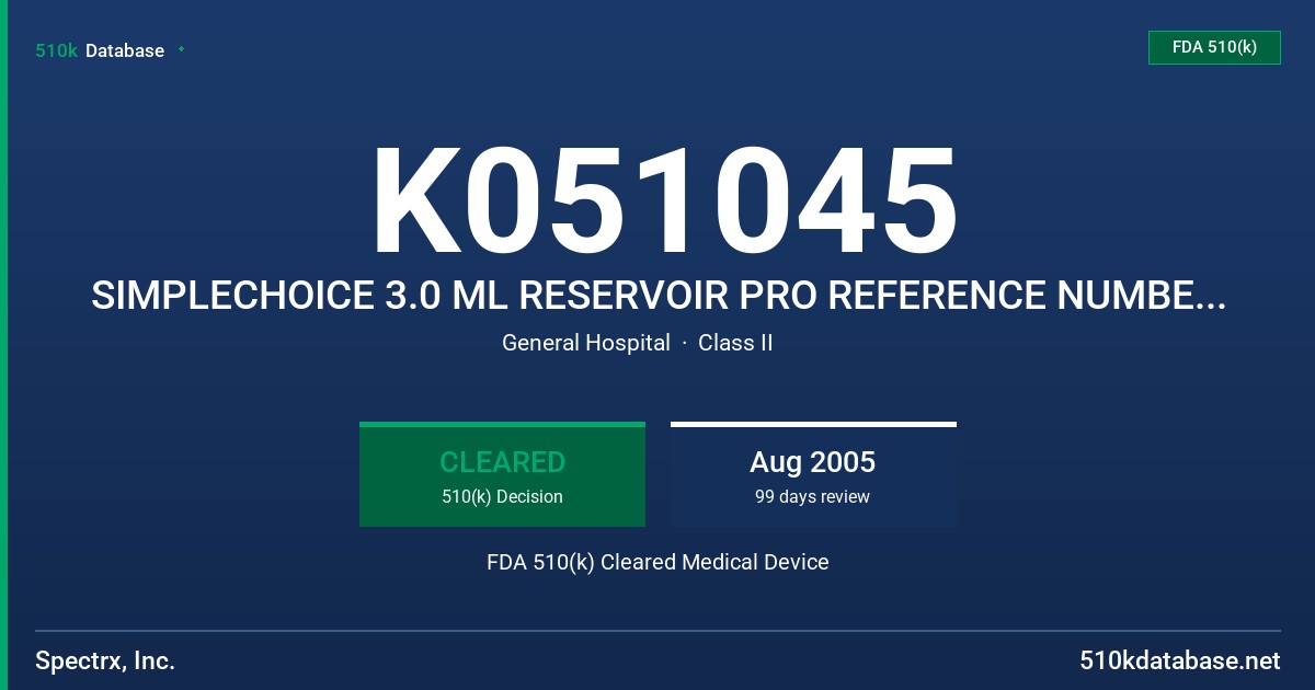K051045 SIMPLECHOICE 3.0 ML RESERVOIR PRO REFERENCE NUMBER RP-30 FDA 510(k) Cleared Medical Device