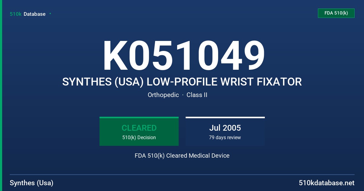 K051049 SYNTHES (USA) LOW-PROFILE WRIST FIXATOR FDA 510(k) Cleared Medical Device