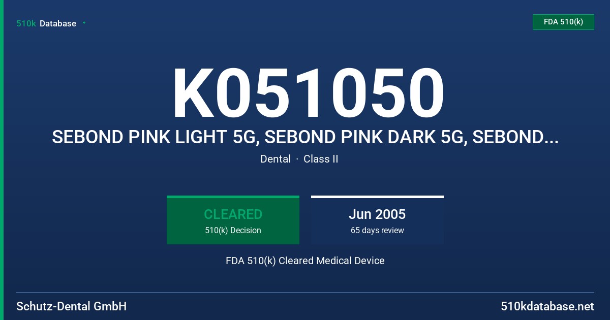 K051050 SEBOND PINK LIGHT 5G, SEBOND PINK DARK 5G, SEBOND SMART 5ML, SEBOND GRIP 3G, MODELS 644090, 644091, 640066, 644092 FDA 510(k) Cleared Medical Device