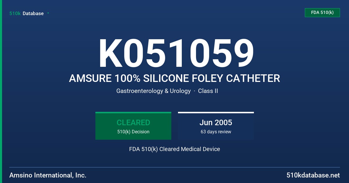 K051059 AMSURE 100% SILICONE FOLEY CATHETER FDA 510(k) Cleared Medical Device
