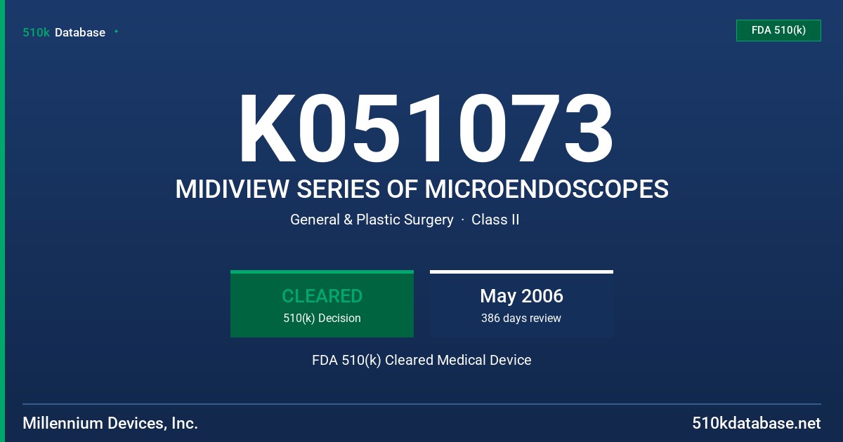 K051073 MIDIVIEW SERIES OF MICROENDOSCOPES FDA 510(k) Cleared Medical Device