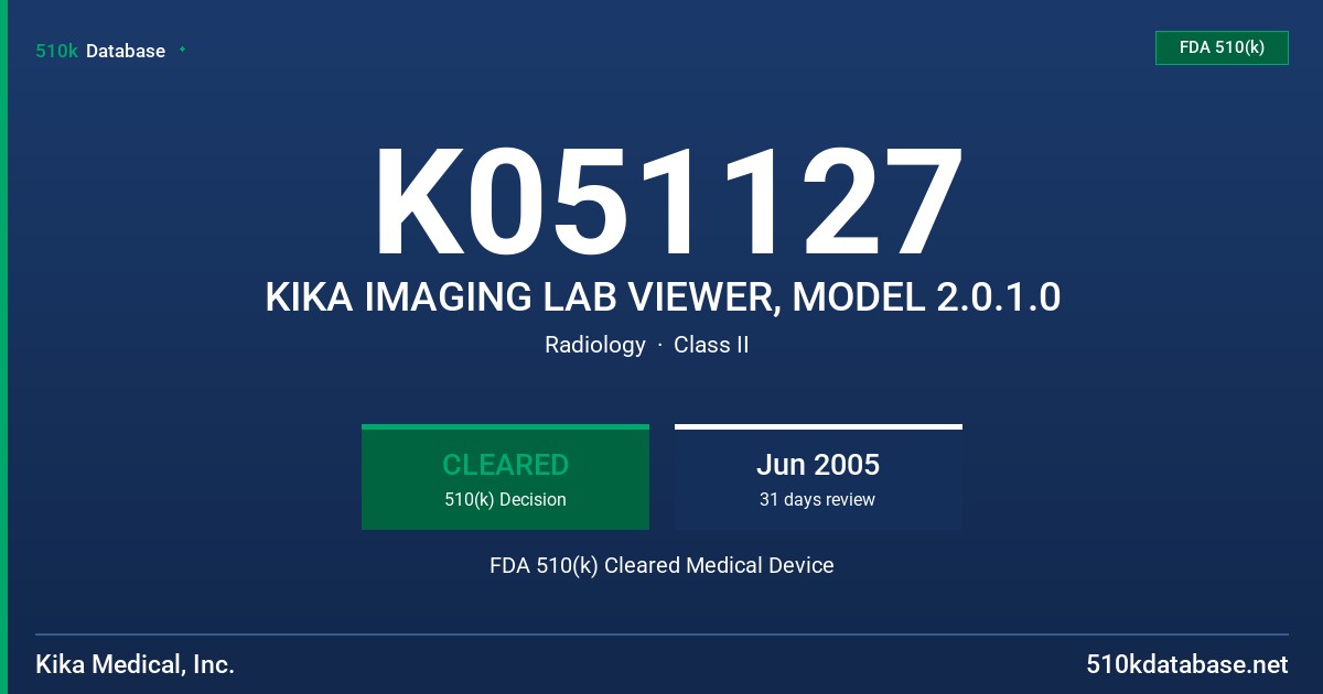 K051127 KIKA IMAGING LAB VIEWER, MODEL 2.0.1.0 FDA 510(k) Cleared Medical Device