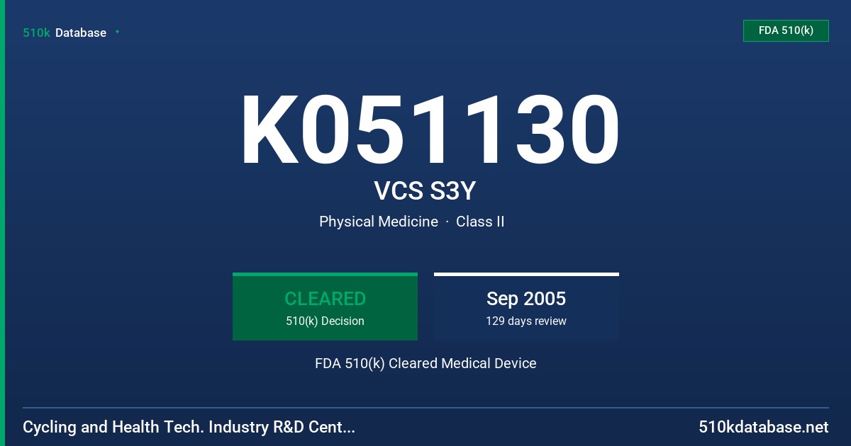 K051130 VCS S3Y FDA 510(k) Cleared Medical Device