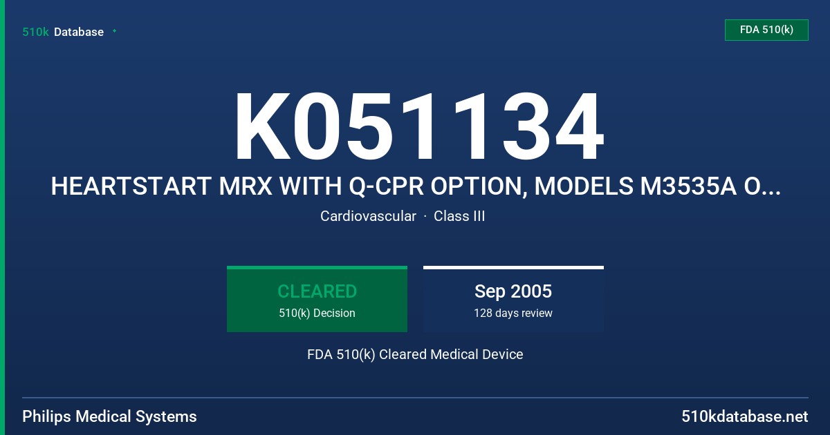 K051134 HEARTSTART MRX WITH Q-CPR OPTION, MODELS M3535A OR M3536A FDA 510(k) Cleared Medical Device