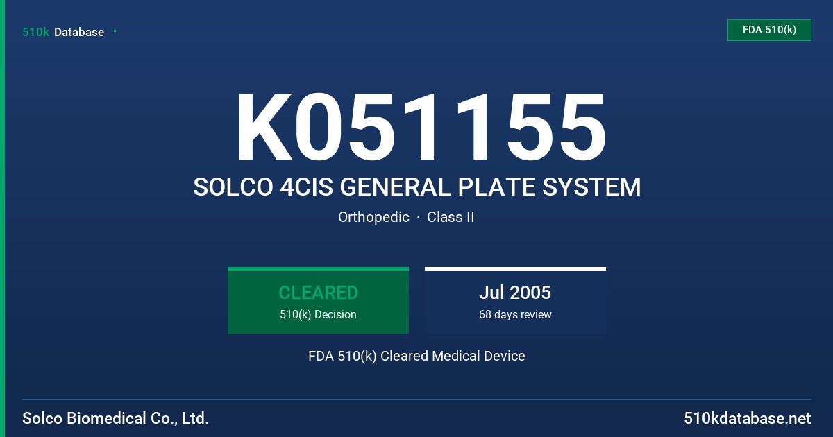 K051155 SOLCO 4CIS GENERAL PLATE SYSTEM FDA 510(k) Cleared Medical Device