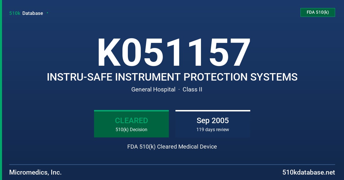 K051157 INSTRU-SAFE INSTRUMENT PROTECTION SYSTEMS FDA 510(k) Cleared Medical Device