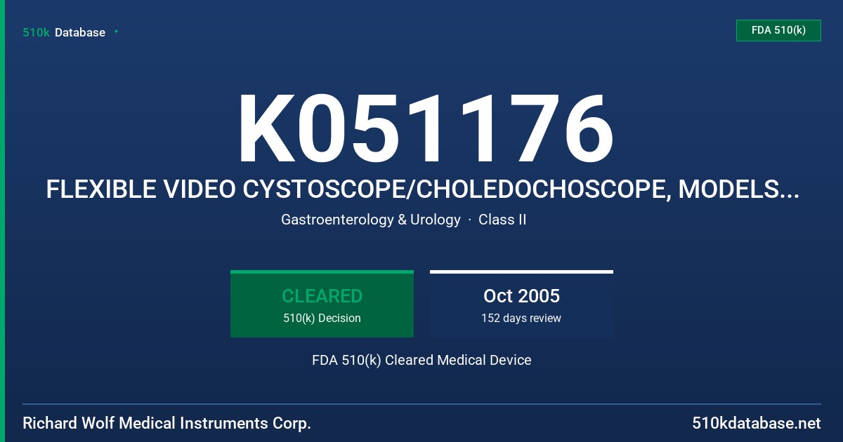 K051176 FLEXIBLE VIDEO CYSTOSCOPE/CHOLEDOCHOSCOPE, MODELS 7308.061 AND 7308.066 FDA 510(k) Cleared Medical Device