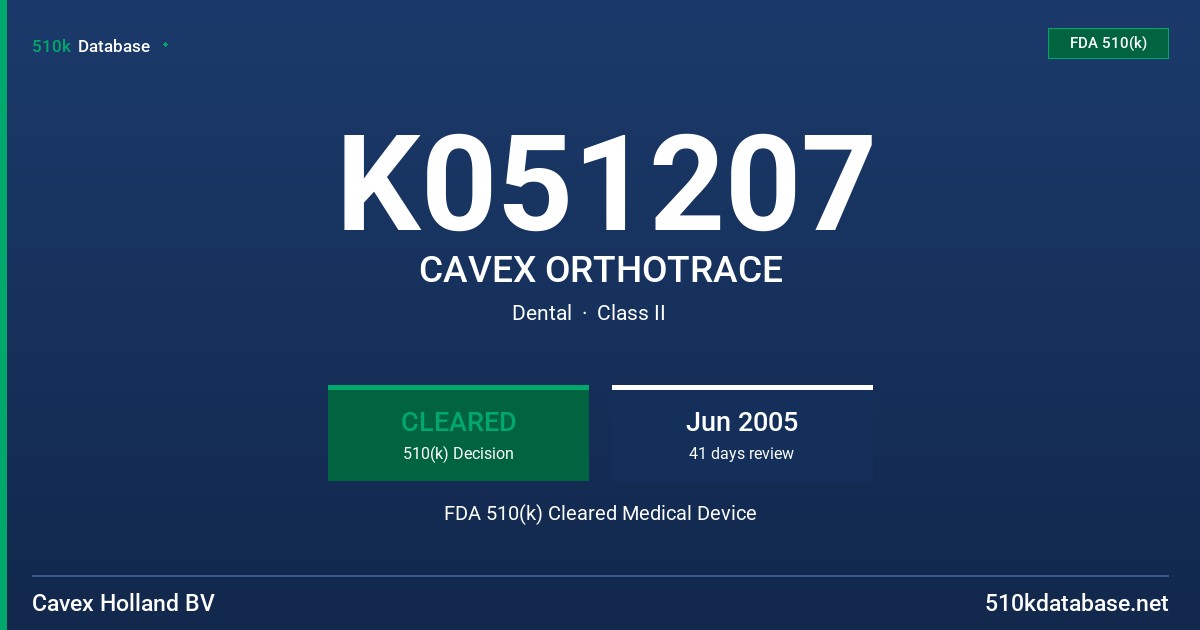 K051207 CAVEX ORTHOTRACE FDA 510(k) Cleared Medical Device