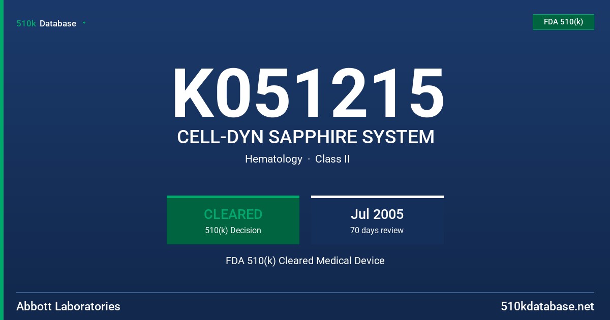 K051215 CELL-DYN SAPPHIRE SYSTEM FDA 510(k) Cleared Medical Device
