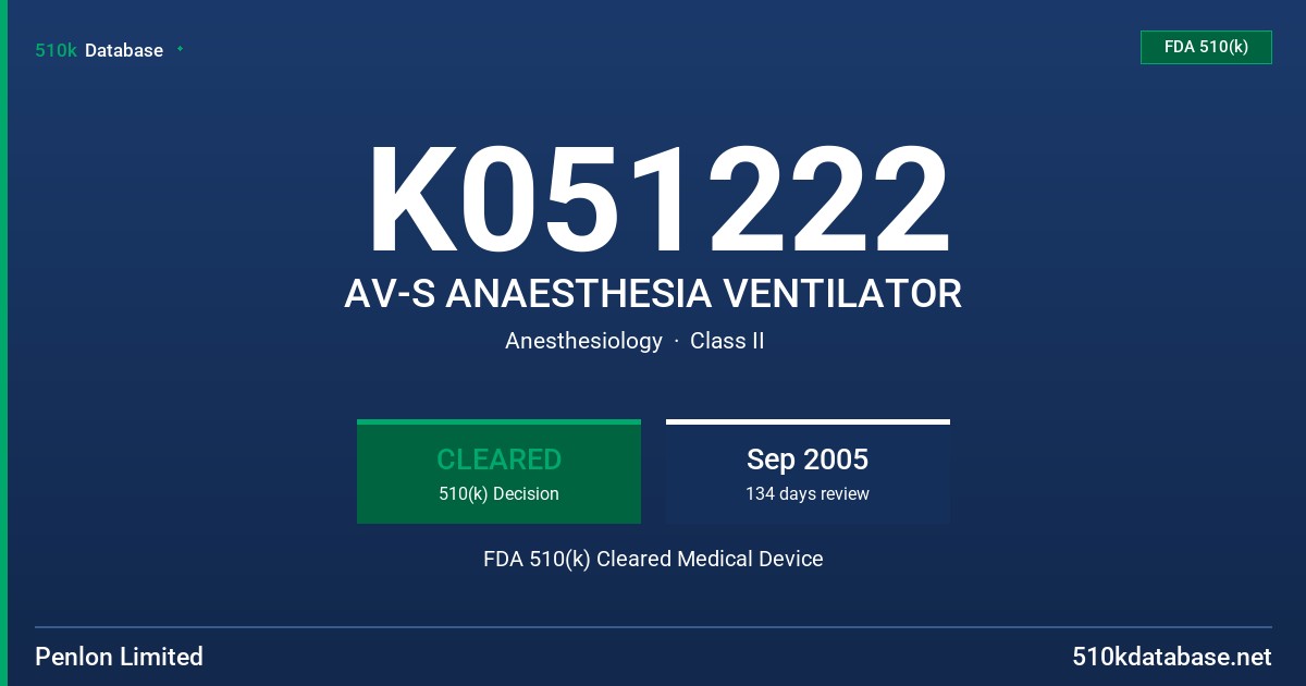 K051222 AV-S ANAESTHESIA VENTILATOR FDA 510(k) Cleared Medical Device