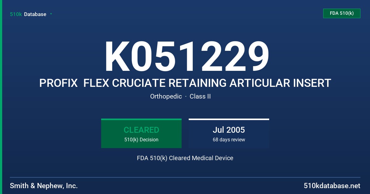 K051229 PROFIX  FLEX CRUCIATE RETAINING ARTICULAR INSERT FDA 510(k) Cleared Medical Device