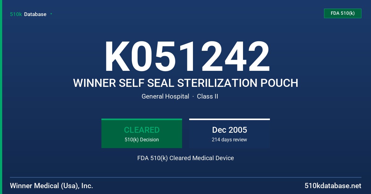 K051242 WINNER SELF SEAL STERILIZATION POUCH FDA 510(k) Cleared Medical Device