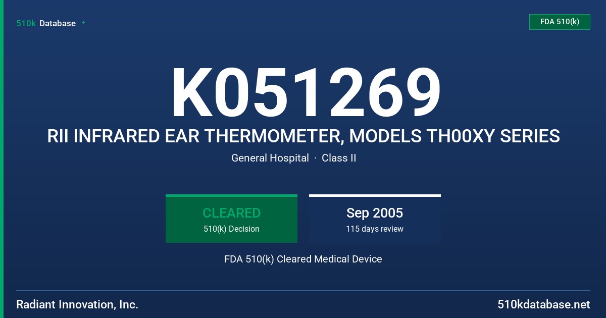 K051269 RII INFRARED EAR THERMOMETER, MODELS TH00XY SERIES FDA 510(k) Cleared Medical Device
