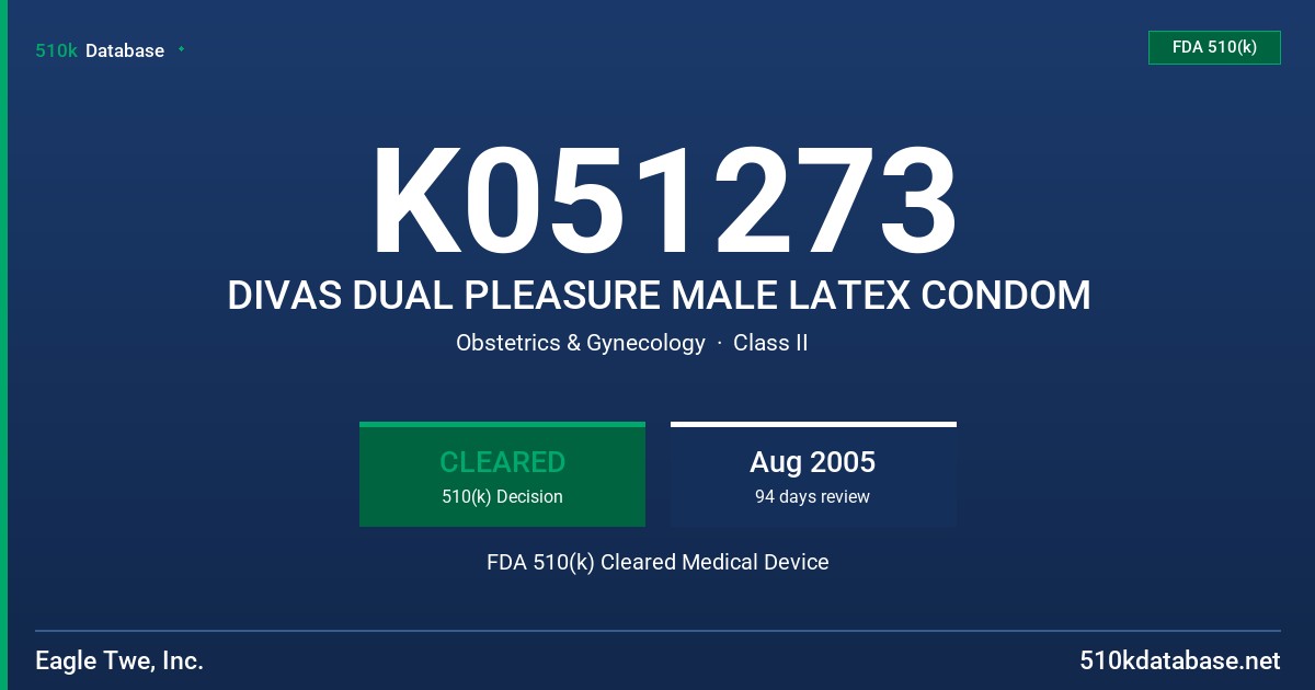 K051273 DIVAS DUAL PLEASURE MALE LATEX CONDOM FDA 510(k) Cleared Medical Device
