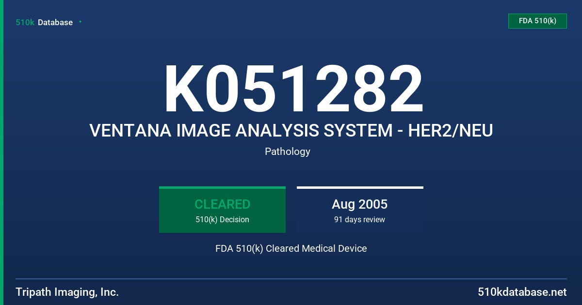 K051282 VENTANA IMAGE ANALYSIS SYSTEM - HER2/NEU FDA 510(k) Cleared Medical Device