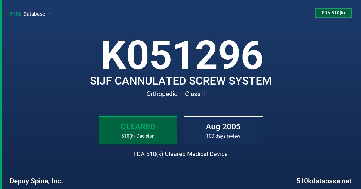 K051296 SIJF CANNULATED SCREW SYSTEM FDA 510(k) Cleared Medical Device