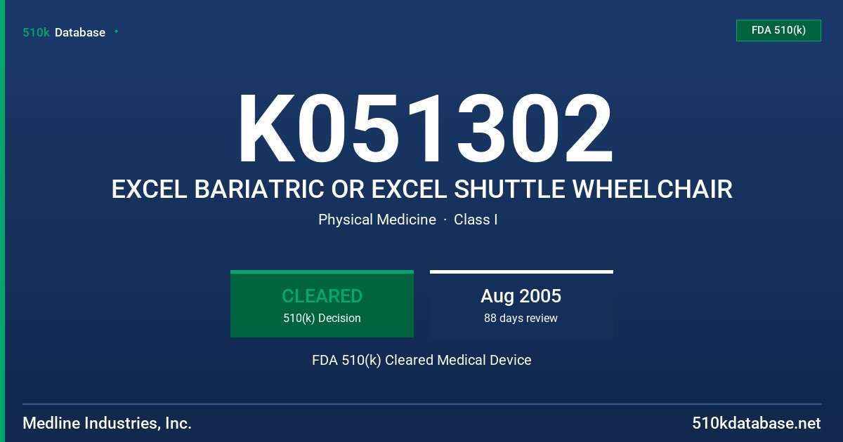 K051302 EXCEL BARIATRIC OR EXCEL SHUTTLE WHEELCHAIR FDA 510(k) Cleared Medical Device