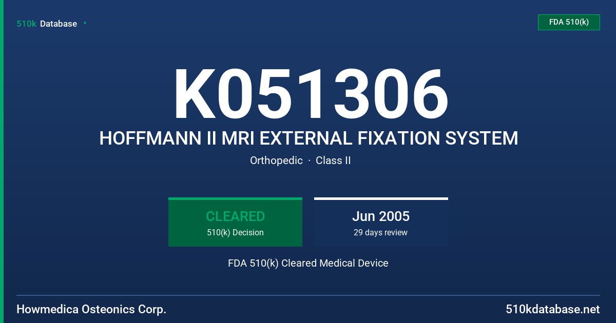 K051306 HOFFMANN II MRI EXTERNAL FIXATION SYSTEM FDA 510(k) Cleared Medical Device